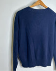One Grey Day 100% Cashmere Navy Blue V - Neck Pullover Knit Sweater