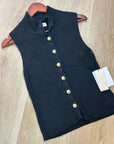 Nation LA Cotton Cashmere Ira Knit Sweater Vest Gold Button in Black