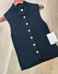 Nation LA Cotton Cashmere Ira Knit Sweater Vest Gold Button in Black