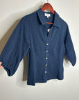 Nation LA 100% Cotton Navy Blue Gold Button Down Collared Short Sleeve Top