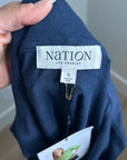 Nation LA 100% Cotton Navy Blue Gold Button Down Collared Short Sleeve Top
