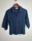 Nation LA 100% Cotton Navy Blue Gold Button Down Collared Short Sleeve Top