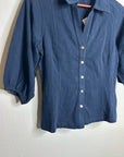 Nation LA 100% Cotton Navy Blue Gold Button Down Collared Short Sleeve Top