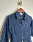 Nation LA 100% Cotton Navy Blue Gold Button Down Collared Short Sleeve Top