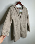 Aran Crafts 100% Merino Wool Tan Thick Cable Knit Hooded Zip Front Sweater