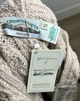 Aran Crafts 100% Merino Wool Tan Thick Cable Knit Hooded Zip Front Sweater
