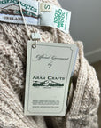 Aran Crafts 100% Merino Wool Tan Thick Cable Knit Hooded Zip Front Sweater