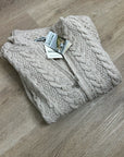 Aran Crafts 100% Merino Wool Tan Thick Cable Knit Hooded Zip Front Sweater
