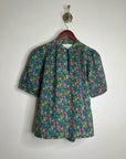 Trovata 100% Cotton Floral Teal Green Short Sleeve Keyhole Blouse Top