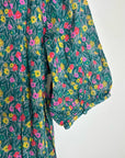 Trovata 100% Cotton Floral Teal Green Short Sleeve Keyhole Blouse Top