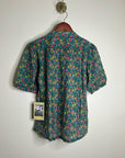 Trovata 100% Cotton Floral Teal Green Short Sleeve Keyhole Blouse Top
