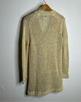 Garnet Hill 100% Linen Open Knit Long Cardigan One Button Sweater