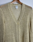 Garnet Hill 100% Linen Open Knit Long Cardigan One Button Sweater