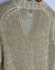 Garnet Hill 100% Linen Open Knit Long Cardigan One Button Sweater