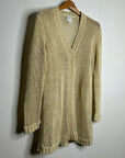 Garnet Hill 100% Linen Open Knit Long Cardigan One Button Sweater