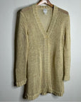 Garnet Hill 100% Linen Open Knit Long Cardigan One Button Sweater