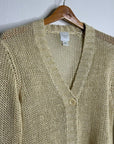 Garnet Hill 100% Linen Open Knit Long Cardigan One Button Sweater