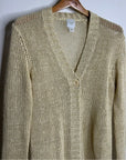 Garnet Hill 100% Linen Open Knit Long Cardigan One Button Sweater