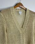 Garnet Hill 100% Linen Open Knit Long Cardigan One Button Sweater