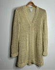 Garnet Hill 100% Linen Open Knit Long Cardigan One Button Sweater