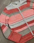 L.L. Bean 100% Cotton Thick Knit Textured Stripe Button Down Cardigan Sweater