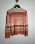 L.L. Bean 100% Cotton Thick Knit Textured Stripe Button Down Cardigan Sweater