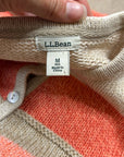 L.L. Bean 100% Cotton Thick Knit Textured Stripe Button Down Cardigan Sweater