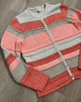 L.L. Bean 100% Cotton Thick Knit Textured Stripe Button Down Cardigan Sweater