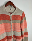 L.L. Bean 100% Cotton Thick Knit Textured Stripe Button Down Cardigan Sweater