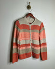 L.L. Bean 100% Cotton Thick Knit Textured Stripe Button Down Cardigan Sweater