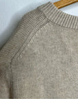 Oney Grey Day 100% Cashmere Tan Pink Crochet V - Neck Tunic Oversized Sweater