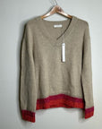 Oney Grey Day 100% Cashmere Tan Pink Crochet V - Neck Tunic Oversized Sweater
