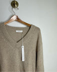 Oney Grey Day 100% Cashmere Tan Pink Crochet V - Neck Tunic Oversized Sweater