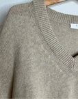 Oney Grey Day 100% Cashmere Tan Pink Crochet V - Neck Tunic Oversized Sweater