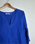 Three Dots 100% Linen Royal Blue Short Sleeve Tunic Shift Dress