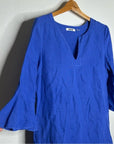 Three Dots 100% Linen Royal Blue Short Sleeve Tunic Shift Dress
