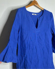 Three Dots 100% Linen Royal Blue Short Sleeve Tunic Shift Dress