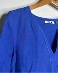 Three Dots 100% Linen Royal Blue Short Sleeve Tunic Shift Dress