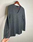 Sutton Studio 100% Cashmere Gray V - Neck Knit Tunic Sweater Button Sleeve