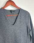 Sutton Studio 100% Cashmere Gray V - Neck Knit Tunic Sweater Button Sleeve