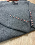 Sutton Studio 100% Cashmere Gray V - Neck Knit Tunic Sweater Button Sleeve