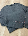 Sutton Studio 100% Cashmere Gray V - Neck Knit Tunic Sweater Button Sleeve