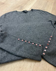 Sutton Studio 100% Cashmere Gray V - Neck Knit Tunic Sweater Button Sleeve