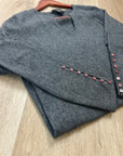 Sutton Studio 100% Cashmere Gray V - Neck Knit Tunic Sweater Button Sleeve