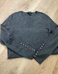 Sutton Studio 100% Cashmere Gray V - Neck Knit Tunic Sweater Button Sleeve