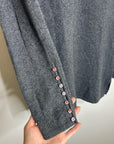 Sutton Studio 100% Cashmere Gray V - Neck Knit Tunic Sweater Button Sleeve