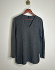 Sutton Studio 100% Cashmere Gray V - Neck Knit Tunic Sweater Button Sleeve