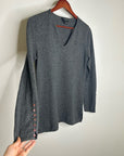 Sutton Studio 100% Cashmere Gray V - Neck Knit Tunic Sweater Button Sleeve