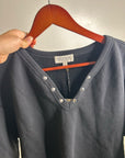 Nation LA 100% Cotton Terry Black V - Neck Silver Button Tommie Sweatshirt