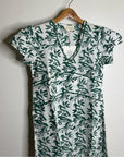 Ex Voto 100% Cotton White Green Bird Block Printed Maxi Dress